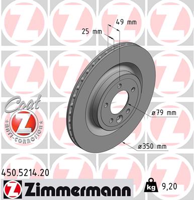 ZIMMERMANN Bremseskive 450521420 bagaksel ventileret 350mm 25mm for LAND ROVER