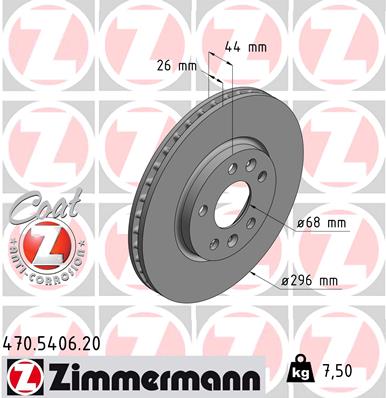 ZIMMERMANN Bremseskive 470540620 foraksel ventileret 296mm 26mm for MERCEDES-BENZ NISSAN ALPINE RENAULT