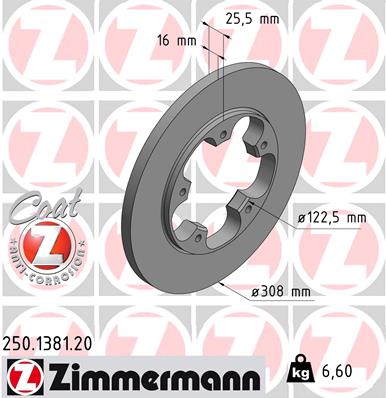 ZIMMERMANN Bremseskive 250138120 bagaksel fuld 308mm 16mm for FORD