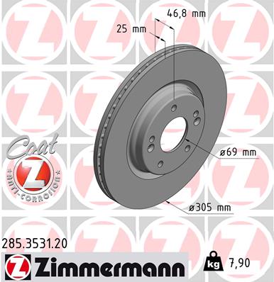 ZIMMERMANN Bremseskive 285353120 foraksel ventileret 305mm 25mm for HYUNDAI KIA (DYK) KIA