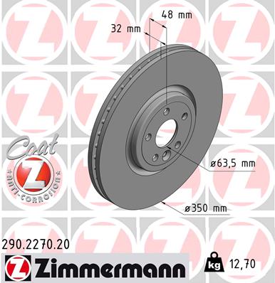 ZIMMERMANN Bremseskive 290227020 foraksel ventileret 350mm 32mm for JAGUAR (CHERY) JAGUAR LAND ROVER