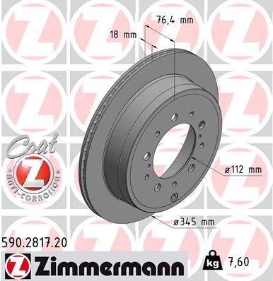 ZIMMERMANN Bremseskive 590281720 bagaksel ventileret 345mm 18mm for TOYOTA (FAW) TOYOTA