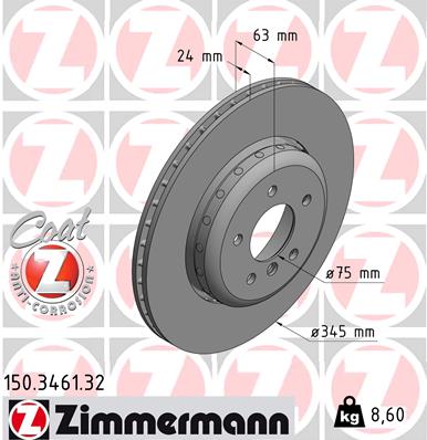 ZIMMERMANN Bremseskive 150346132 bagaksel 345mm 24mm for BMW