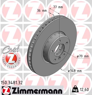 ZIMMERMANN Bremseskive 150348132 foraksel 348mm 36mm for BMW