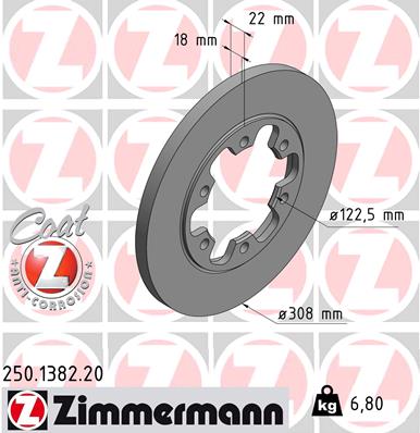 ZIMMERMANN Bremseskive 250138220 bagaksel fuld 308mm 18mm for FORD