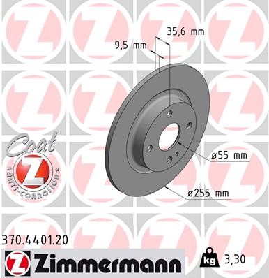 ZIMMERMANN Bremseskive 370440120 bagaksel fuld 255mm 10mm for MAZDA