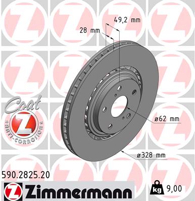 ZIMMERMANN Bremseskive 590282520 foraksel udvendig ventileret 328mm 28mm for TOYOTA LEXUS