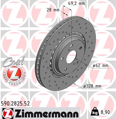 ZIMMERMANN Bremseskive 590282552 foraksel perforeret 328mm 28mm for TOYOTA LEXUS