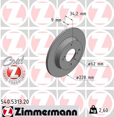 ZIMMERMANN Bremseskive 540531320 bagaksel fuld 228mm 9mm for SUZUKI