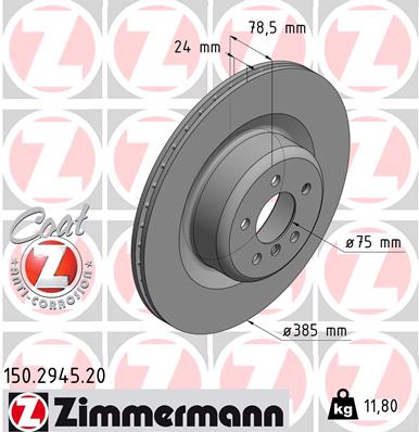 ZIMMERMANN Bremseskive 150294520 bagaksel ventileret 385mm 24mm for BMW