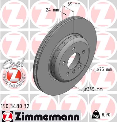 ZIMMERMANN Bremseskive 150348032 bagaksel 345mm 24mm for BMW