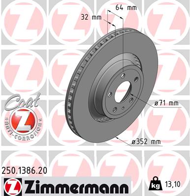 ZIMMERMANN Bremseskive 250138620 foraksel udvendig ventileret 352mm 32mm for FORD