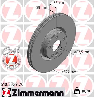 ZIMMERMANN Bremseskive 610372920 foraksel ventileret 324mm 28mm for VOLVO