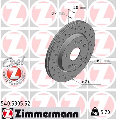 ZIMMERMANN Bremseskive 540530552 foraksel perforeret 272mm 22mm for SUZUKI