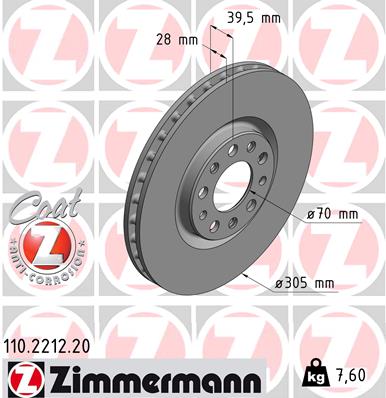 ZIMMERMANN Bremseskive 110221220 foraksel ventileret 305mm 28mm for ALFA ROMEO CHRYSLER
