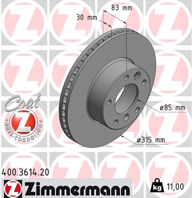 ZIMMERMANN Bremseskive 400361420 foraksel ventileret 315mm 30mm for MERCEDES-BENZ