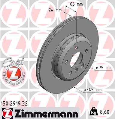 ZIMMERMANN Bremseskive 150291932 bagaksel 345mm 24mm for BMW