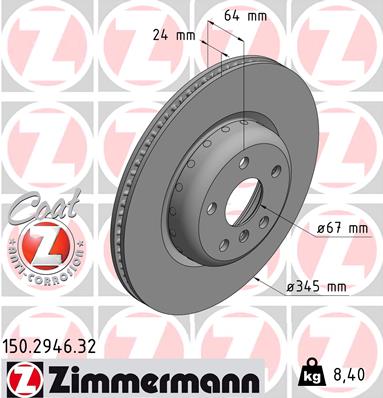ZIMMERMANN Bremseskive 150294632 bagaksel 345mm 24mm for BMW TOYOTA
