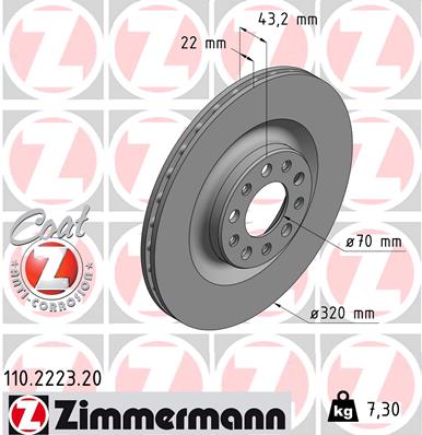 ZIMMERMANN Bremseskive 110222320 bagaksel ventileret 320mm 22mm for ALFA ROMEO