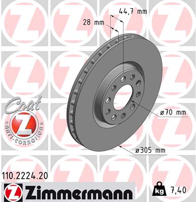 ZIMMERMANN Bremseskive 110222420 foraksel ventileret 305mm 28mm for ALFA ROMEO