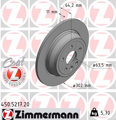 ZIMMERMANN Bremseskive 450521720 bagaksel fuld 302mm 11mm for LAND ROVER