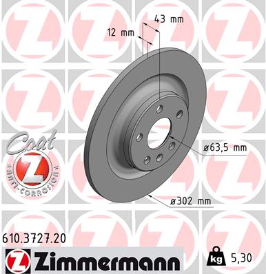 ZIMMERMANN Bremseskive 610372720 bagaksel fuld 302mm 12mm for VOLVO ASIA