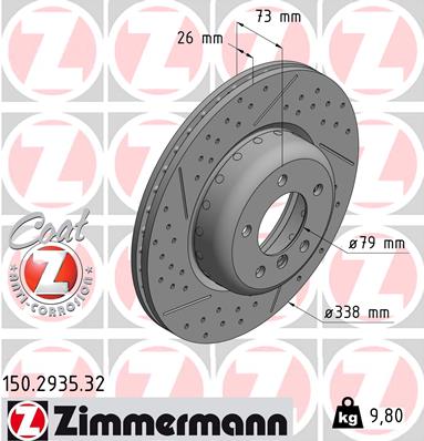 ZIMMERMANN Bremseskive 150293532 foraksel 338mm 26mm for BMW