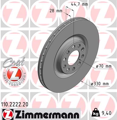 ZIMMERMANN Bremseskive 110222220 foraksel ventileret 330mm 28mm for ALFA ROMEO