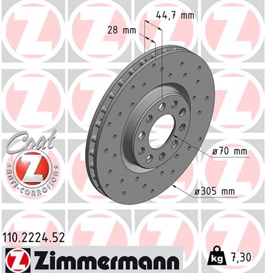 ZIMMERMANN Bremseskive 110222452 foraksel perforeret 305mm 28mm for ALFA ROMEO