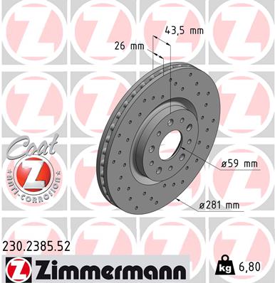 ZIMMERMANN Bremseskive 230238552 foraksel perforeret 281mm 26mm for FIAT