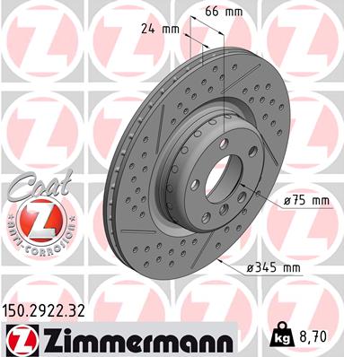 ZIMMERMANN Bremseskive 150292232 bagaksel 345mm 24mm for BMW