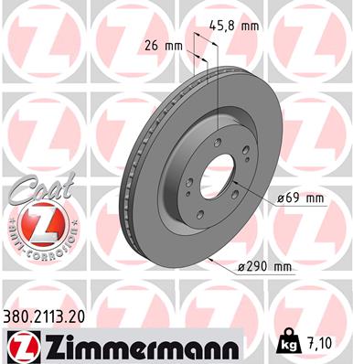 ZIMMERMANN Bremseskive 380211320 foraksel ventileret 290mm 26mm for MITSUBISHI