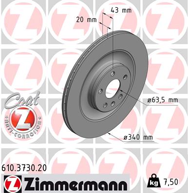 ZIMMERMANN Bremseskive 610373020 bagaksel ventileret 340mm 20mm for VOLVO POLESTAR