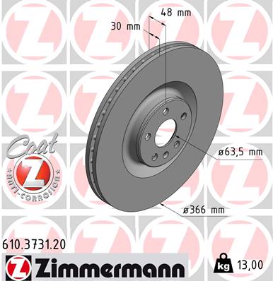 ZIMMERMANN Bremseskive 610373120 foraksel ventileret 366mm 30mm for VOLVO ASIA