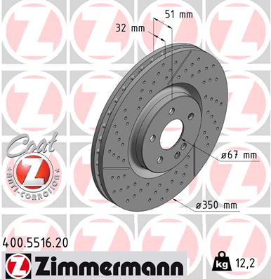 ZIMMERMANN Bremseskive 400551620 foraksel lukket/perforeret 350mm 32mm for MERCEDES-BENZ