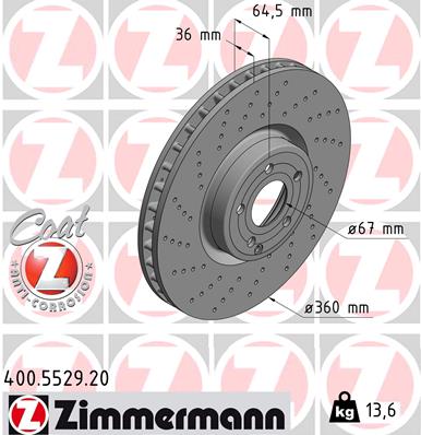 ZIMMERMANN Bremseskive 400552920 foraksel perforeret 360mm 36mm for MERCEDES-BENZ