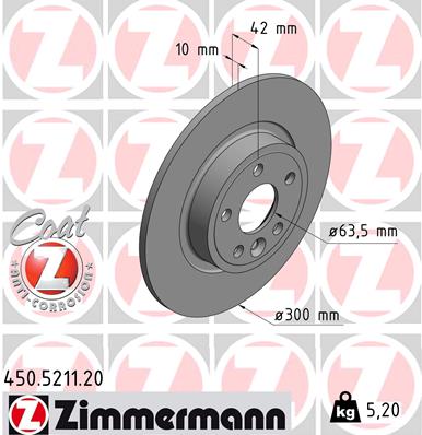 ZIMMERMANN Bremseskive 450521120 bagaksel fuld 300mm 10mm for JAGUAR LAND ROVER (CHERY)