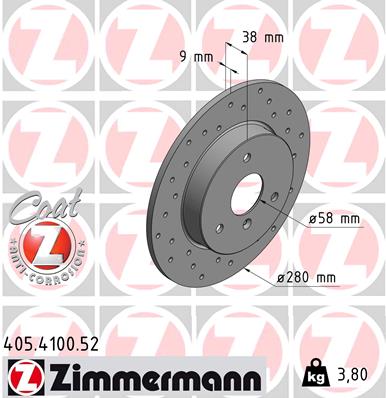 ZIMMERMANN Bremseskive 405410052 foraksel perforeret 280mm 9mm for SMART