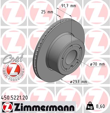 ZIMMERMANN Bremseskive 450522120 foraksel udvendig ventileret 297mm 25mm for LAND ROVER