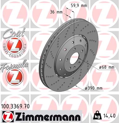 ZIMMERMANN Bremseskive 100336970 foraksel 390mm 36mm for VAG