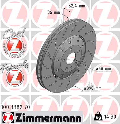 ZIMMERMANN Bremseskive 100338270 foraksel 390mm 36mm for VAG