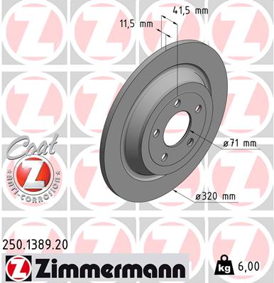 ZIMMERMANN Bremseskive 250138920 bagaksel fuld 318mm 12mm for FORD