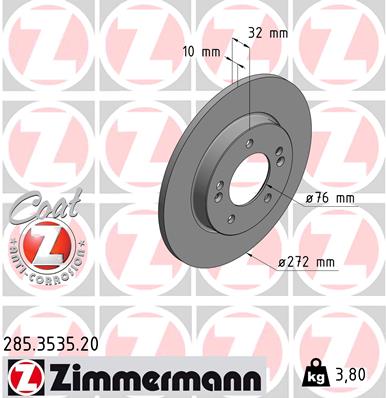 ZIMMERMANN Bremseskive 285353520 bagaksel fuld 272mm 10mm for HYUNDAI