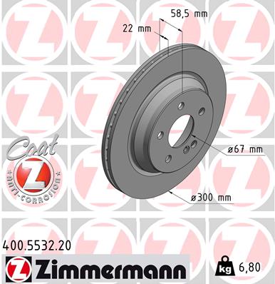 ZIMMERMANN Bremseskive 400553220 bagaksel ventileret 300mm 22mm for MERCEDES-BENZ