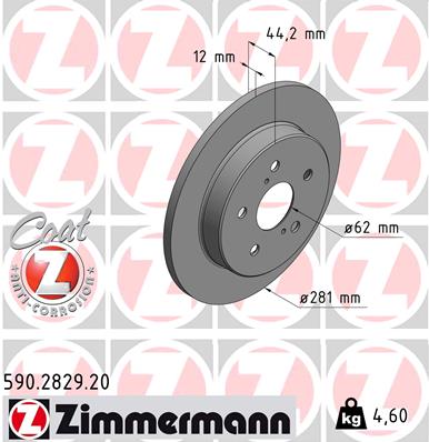 ZIMMERMANN Bremseskive 590282920 bagaksel fuld 281mm 12mm for TOYOTA