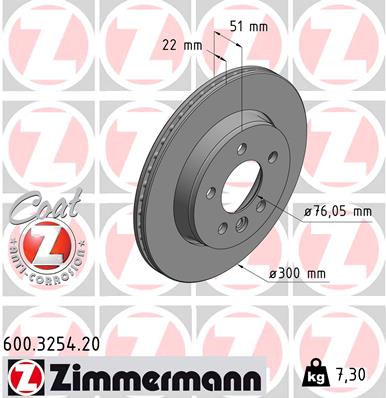 ZIMMERMANN Bremseskive 600325420 bagaksel udvendig ventileret 300mm 22mm for MAN VAG