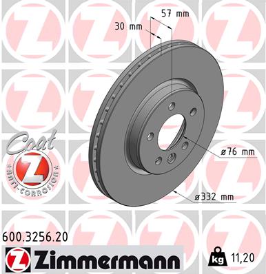 ZIMMERMANN Bremseskive 600325620 foraksel ventileret 332mm 30mm for VAG