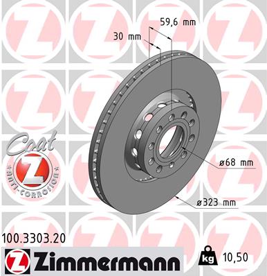 ZIMMERMANN Bremseskive 100330320 foraksel udvendig ventileret 323mm 30mm for VAG