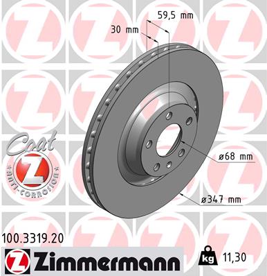 ZIMMERMANN Bremseskive 100331920 foraksel udvendig ventileret 347mm 30mm for AUDI AUDI (FAW)