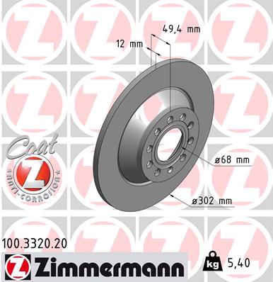 ZIMMERMANN Bremseskive 100332020 bagaksel fuld 302mm 12mm for AUDI (FAW)